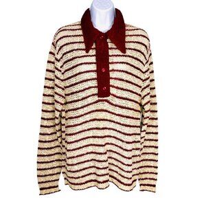 Vintage 70s John Weitz Mens M Sweater Maroon Striped Dagger Collar